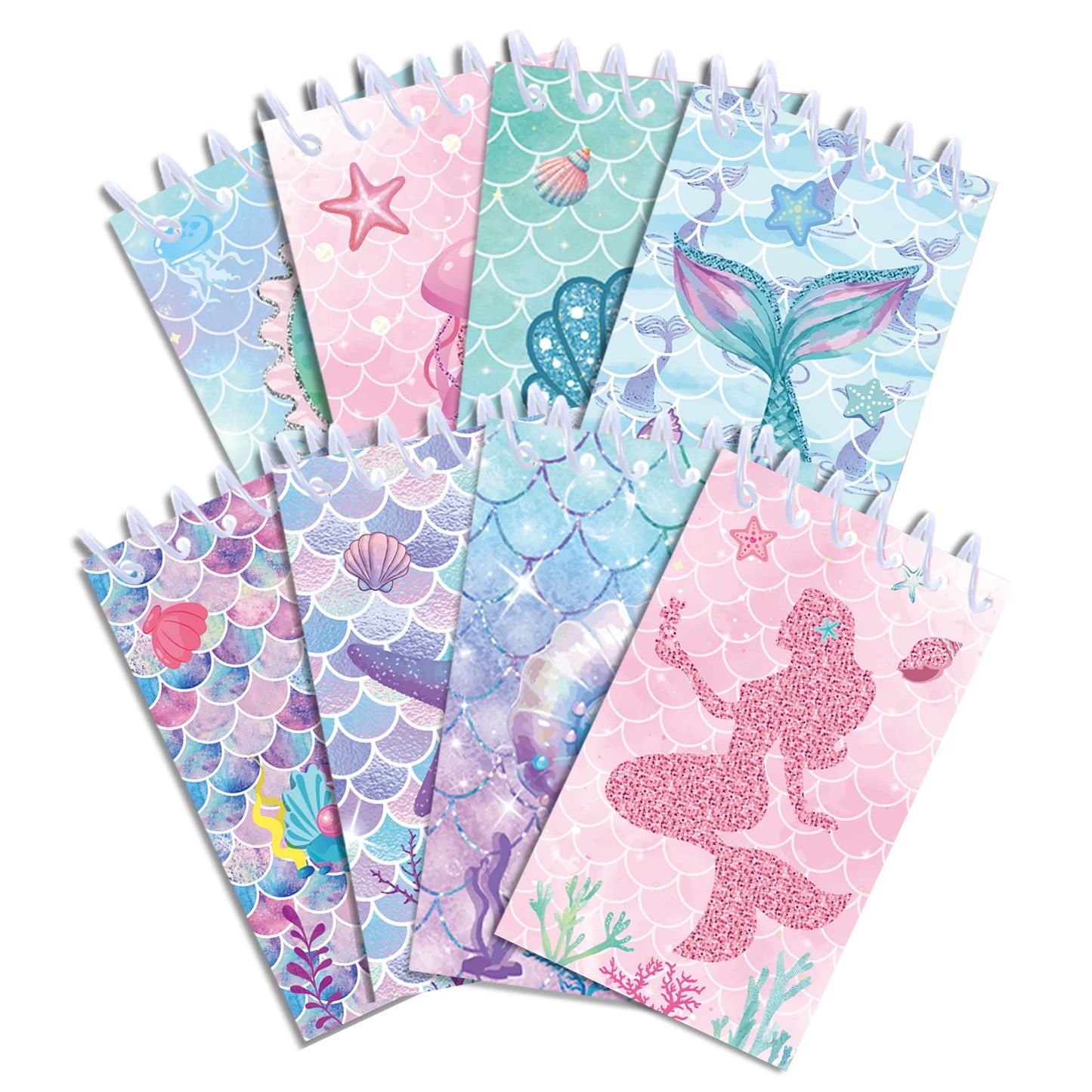 8pcs Mermaid Theme Mini Spiral Pocket Notebooks Memo Pad Coil Booklet Notepads For Office Stationery School Diaries Gifts
