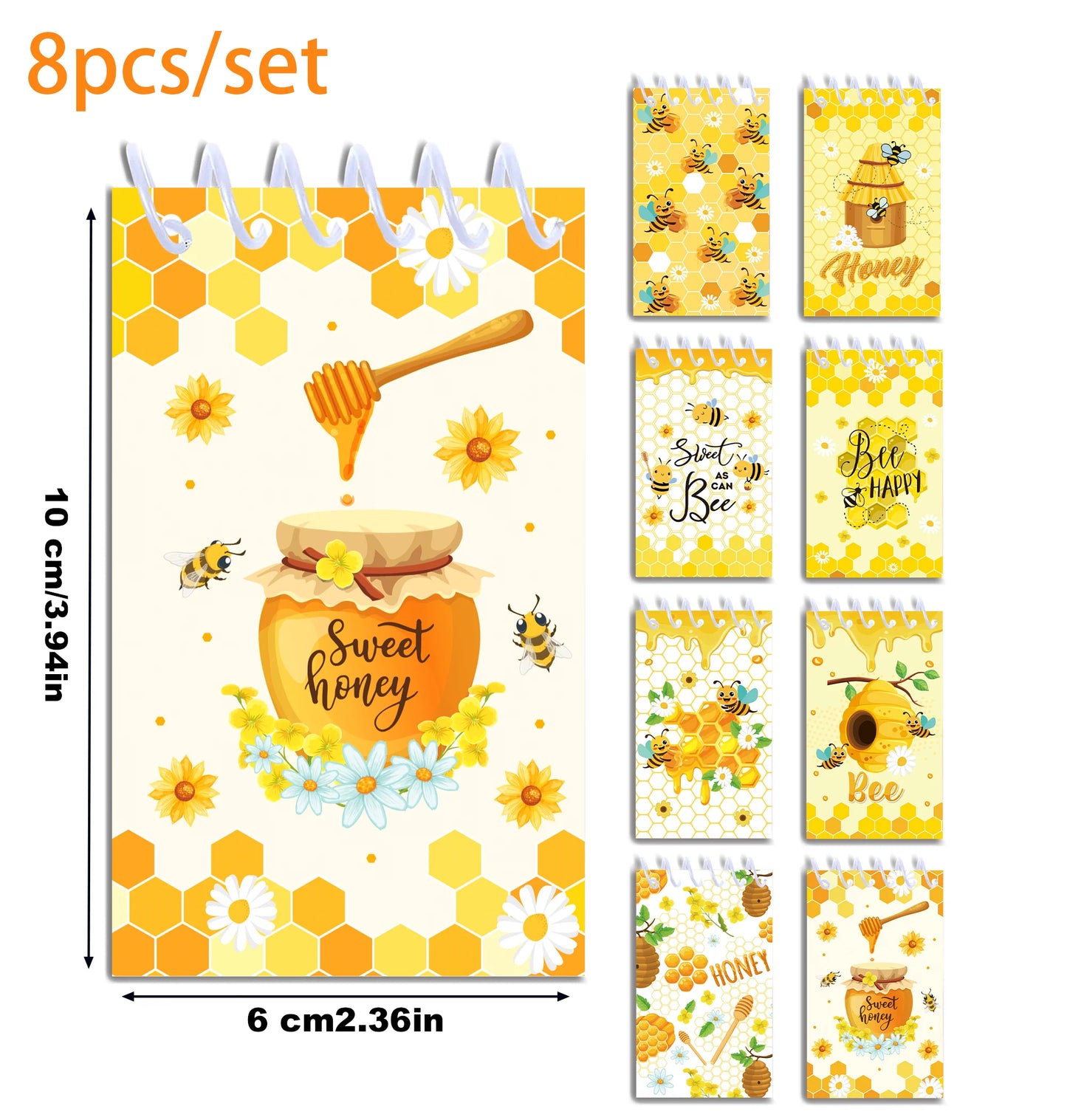 8pcs Honey Bee Theme Mini Spiral Pocket Notebooks Memo Pad Coil Booklet Notepads For Gifts Office Stationery School Diaries