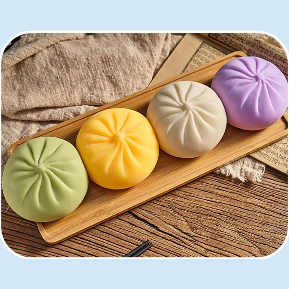 Colorful Dumpling Squishes Stress Balls Fidget Sensory Toys Simulation Food Squishies Bun with Steamer Squeeze Dough Ball Gifts