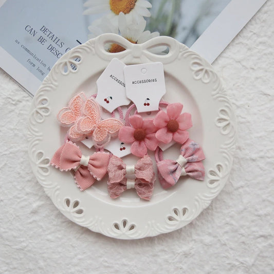 10Pcs Children's Flower Hair Accessories Hair Bow Headwear Rope Cute Girls Hair Bands Trendy Handmade Elastic Lovely Hairbands