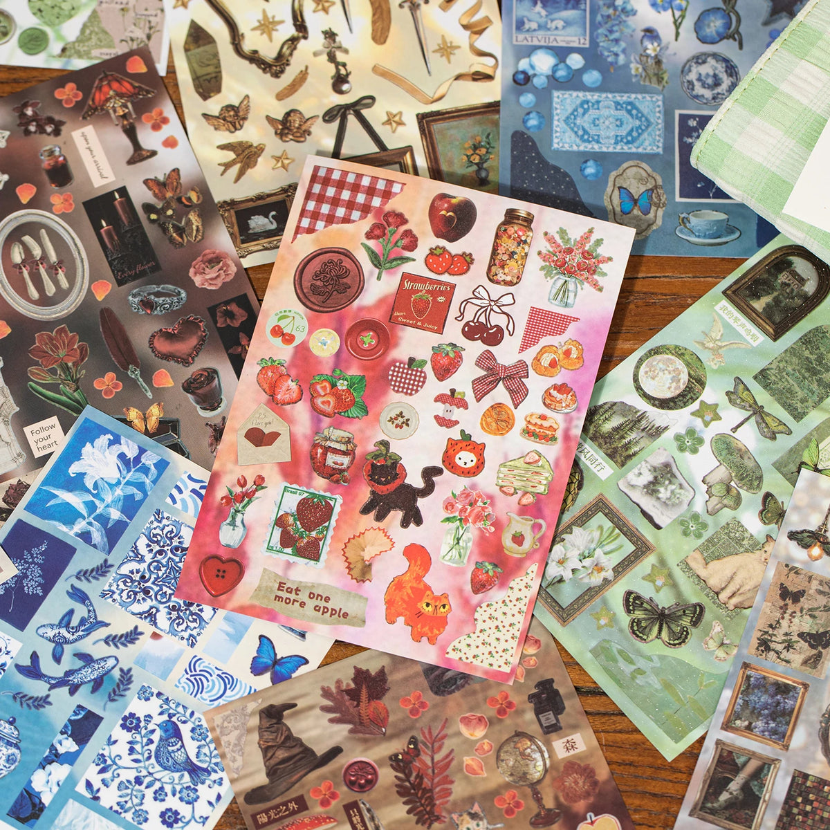 30/60 Sheets Cute PET Die cut Stickers book Retro Cartoon Handmade Scrapbooking Handbook Material Phone Stickers Kids Gift