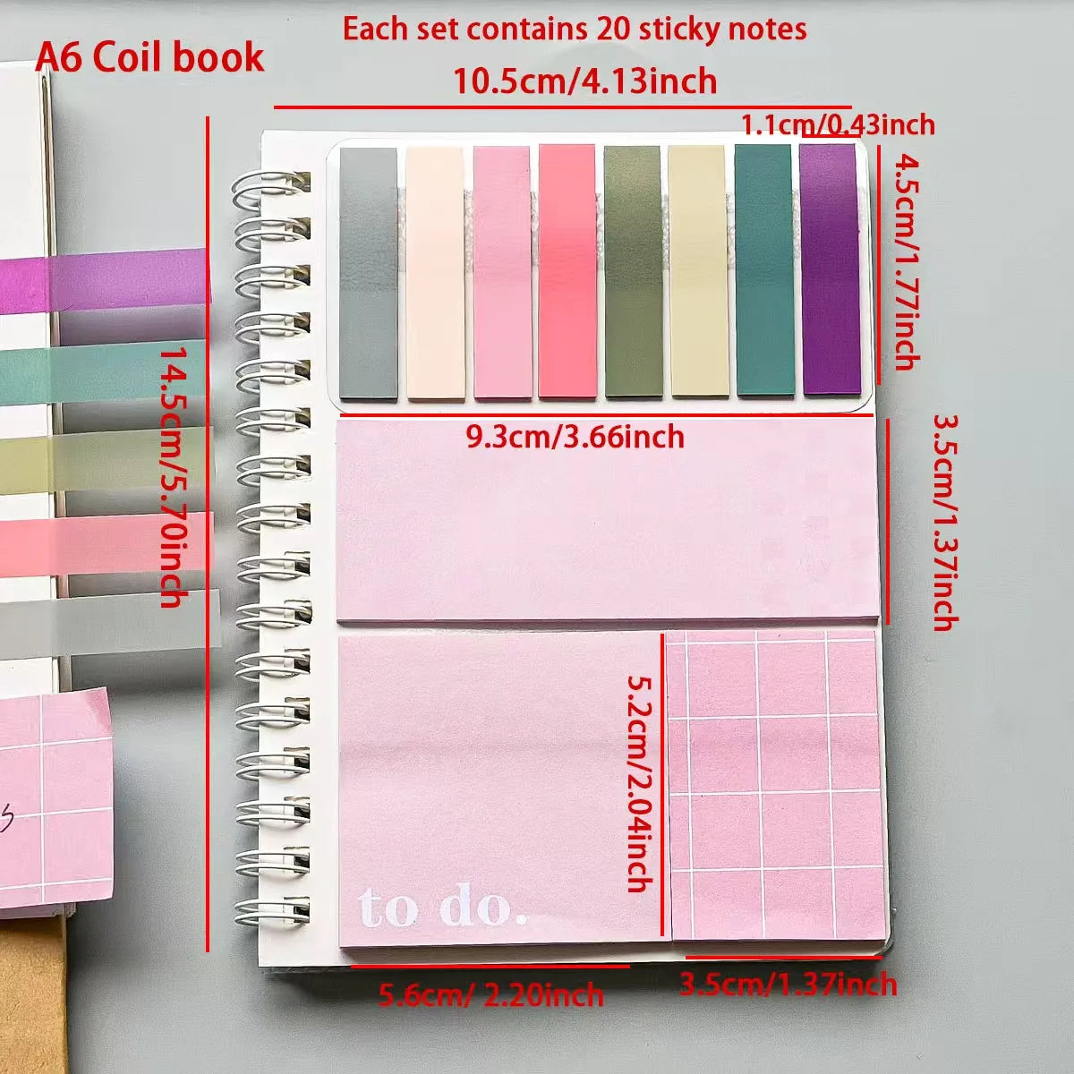 Spiral Notebook Sticky Notes Combo with Index Tabs, Pastel Color Self-Adhesive Memo Pads, To-Do List Notepad for Office, School