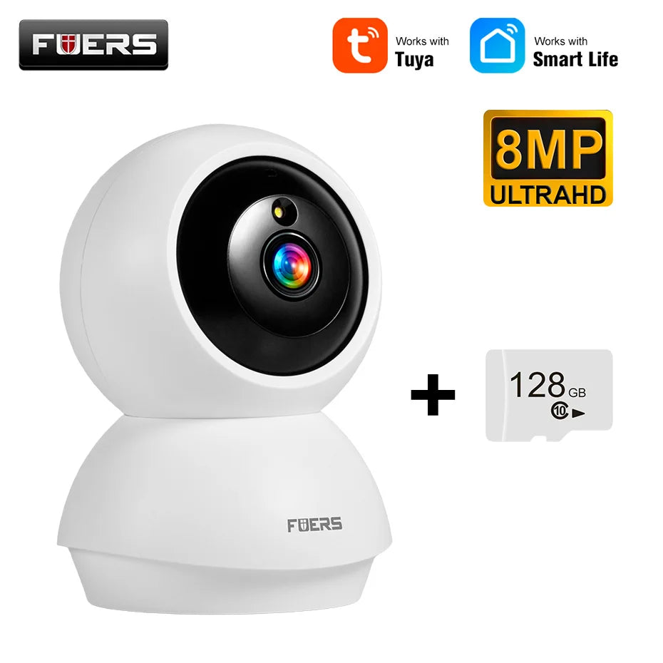 FUERS 4K 8MP WiFi IP Camera With Adjustable Bracket Tuya Smart Home Security Wireless Surveillance Camera Baby Monitor Mini Cam