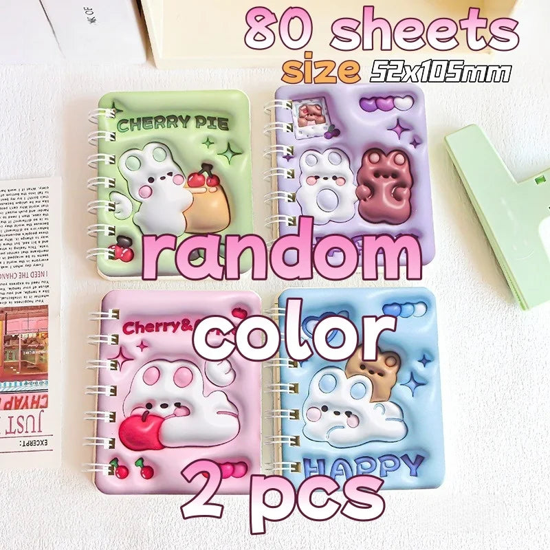 3D Cover Puff A7 Notebook for Students, High-Aesthetic Spiral Mini Journal, Portable Notepad for School Office Capybara Panda