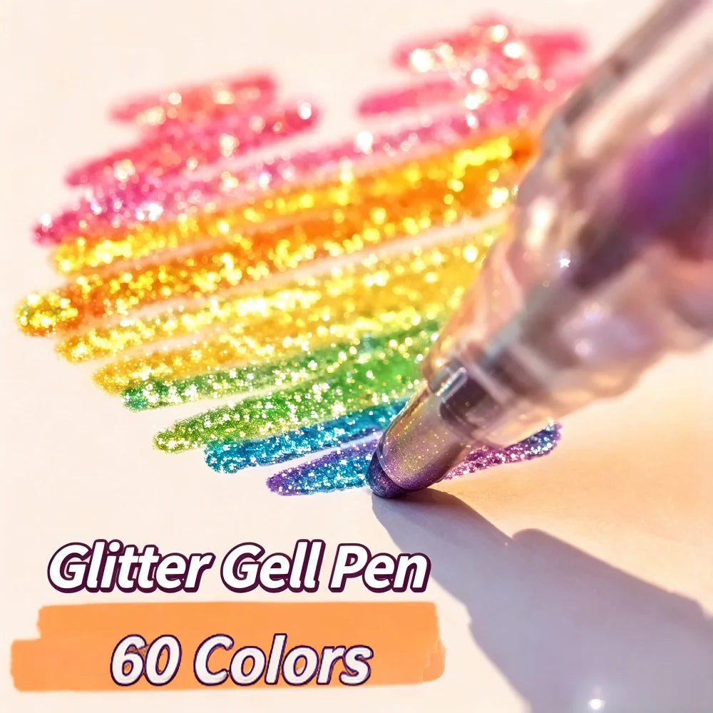 8-60 Colors Glitter Gel Pen 1.0mm Metal Glitter Color Ballpoint Pen Paper Cardstock Diary Cute Drawing Marking Coloring DIY Art