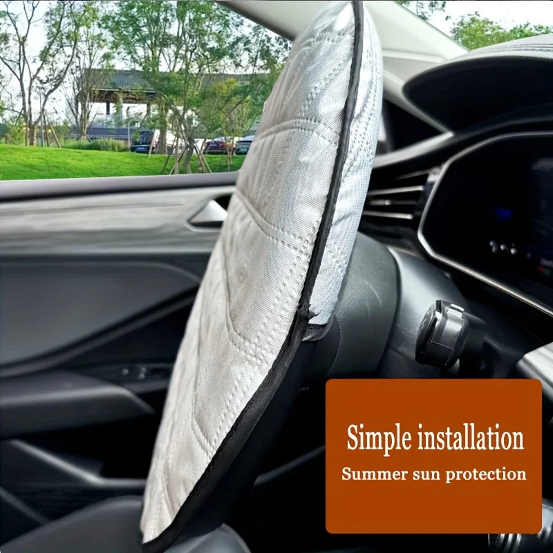 Car Steering Wheel Sun Cover 43cm Aluminum Foil Folding Cooling & Heat insulation Shield Sunscreen Cover Car Interior for Summer