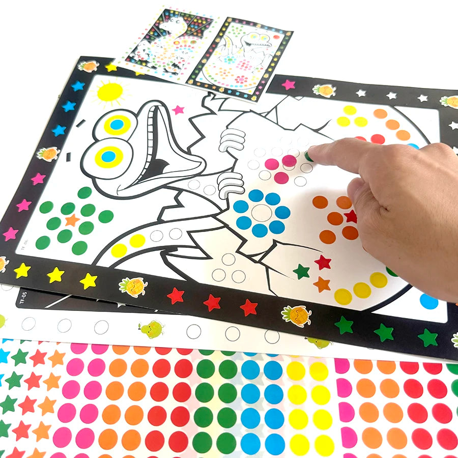 10 Sheets/Lot Funny Puzzle Dot Stickers For Kids Cute Cartoon Animal Drawing Mosaic Sticker Children Early Educational Patience