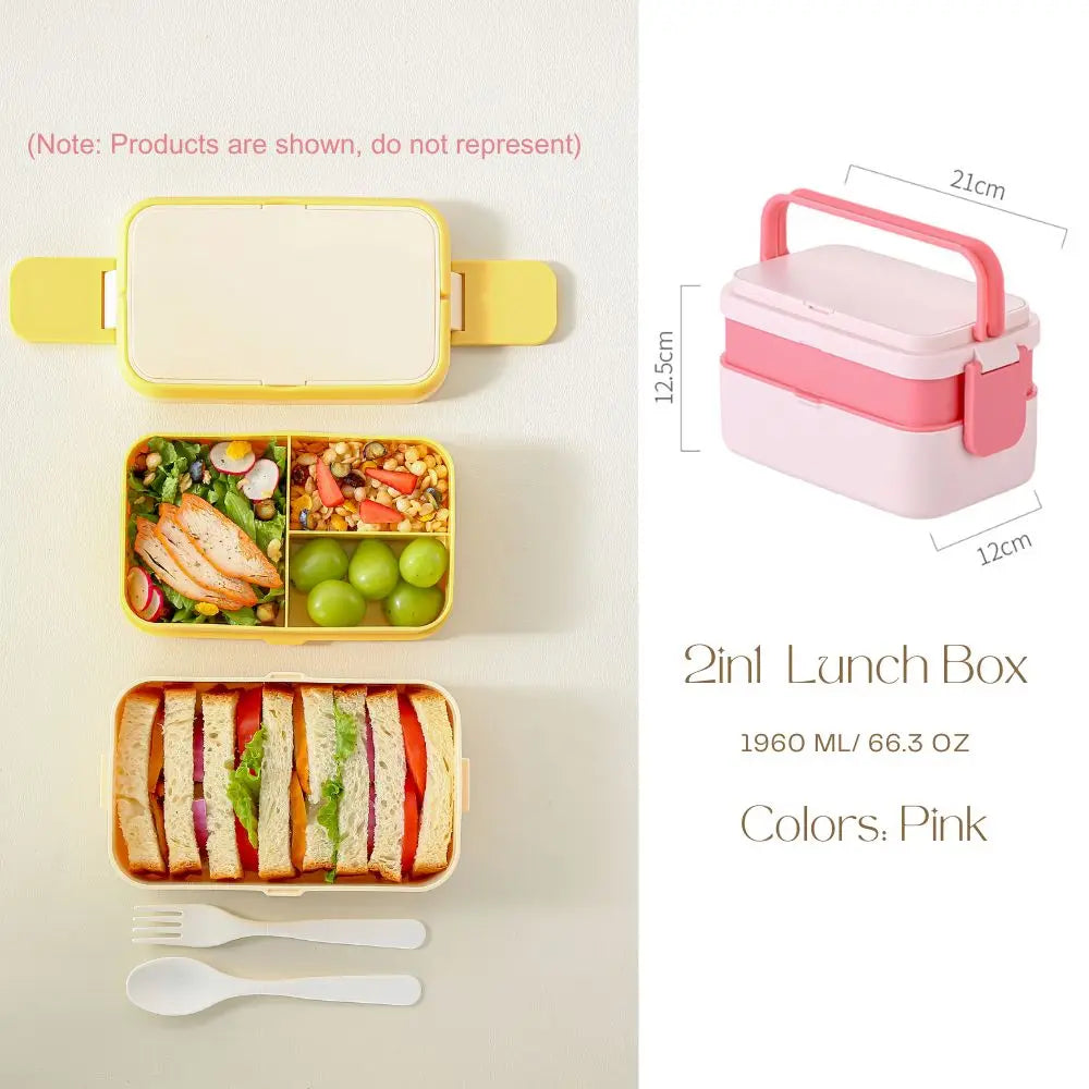 2 Layer / Single Bento Box with Handle,Large Capacity Leak-proof Lunch Box,Snack Food Storage Containers for Kids,Microwave Safe