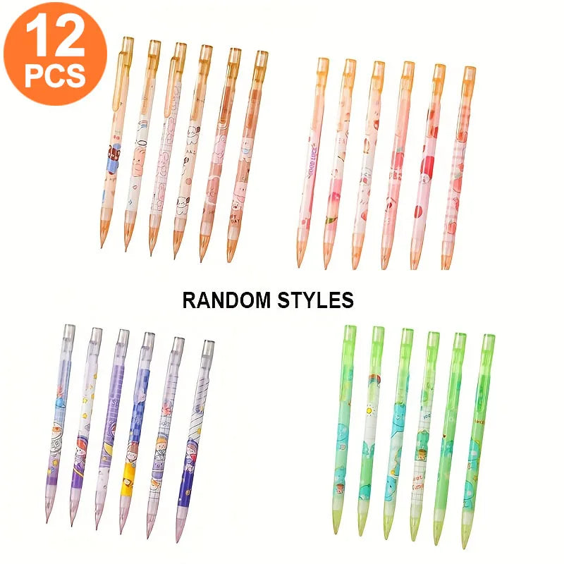 12 Mechanical Pencils with Printed Patterns, 6.89 Inches Long, Come with an Eraser, Easy to Erase Writing, Suitable for Office, Drawing, Note-Taking, Office Supplies, School Supplies, Stationery Sets, Back-To-School Season
