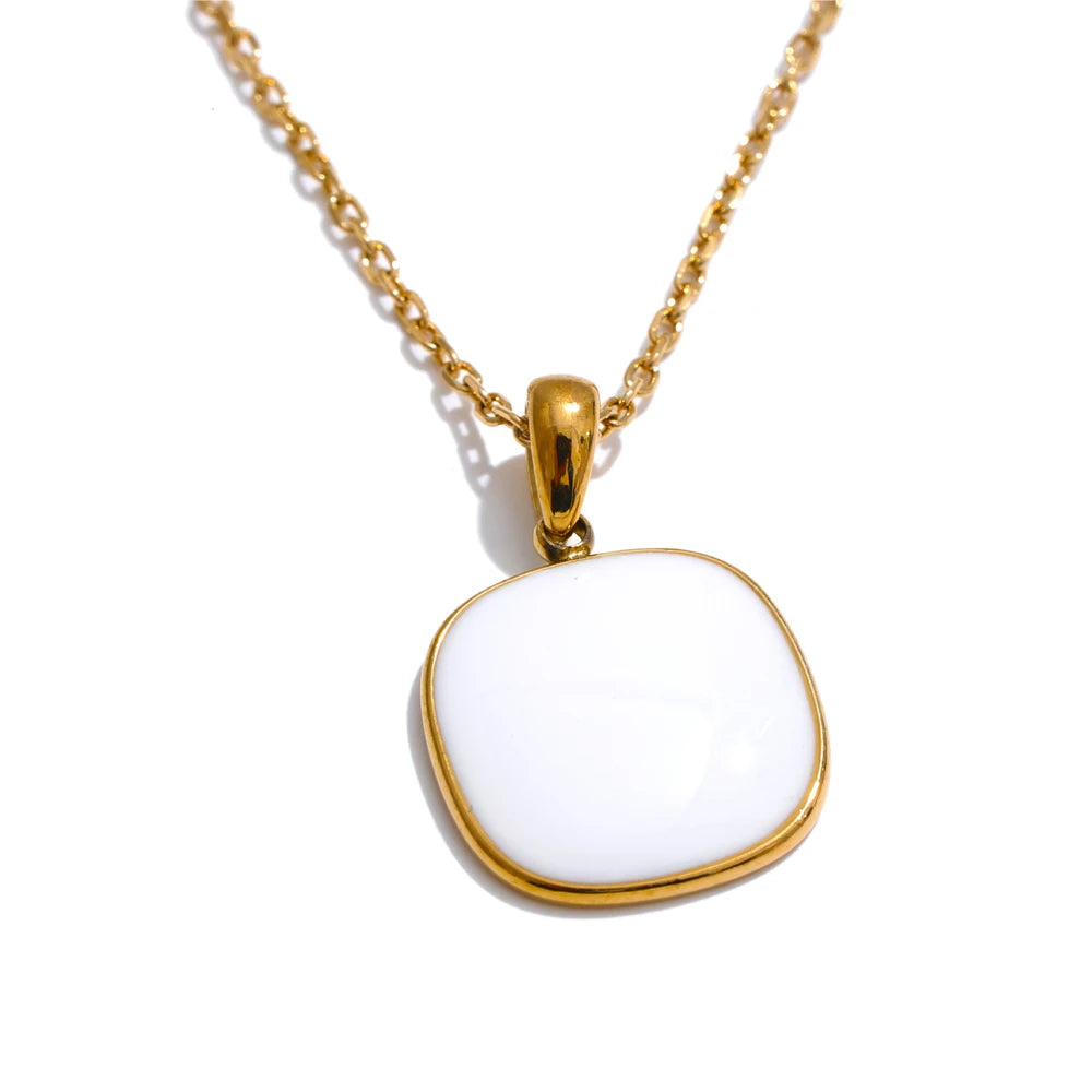 Yhpup Candy Color Sweet Square Pendant Necklace Stainless Steel Gold Color PVD Plated Basic Fashion Jewelry for Women for Girl