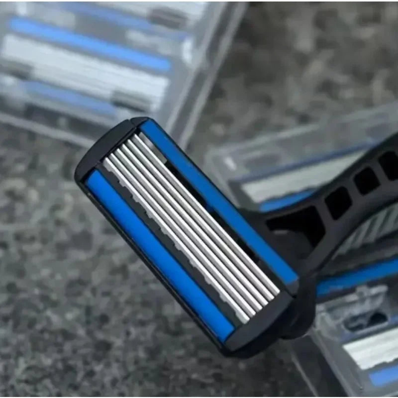 1 Handle + 3 Blades/ Men Women Manual Safety Razor 6-Layer Stainless Steel Hair Removal Shaving Replaceable Shaver Head
