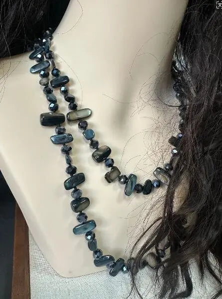 Bohemian Vintage Irregular Natural Stone Necklace for Women Handmade Crystal Beads Double Layer Long Sweater Chain Jewelry Gift