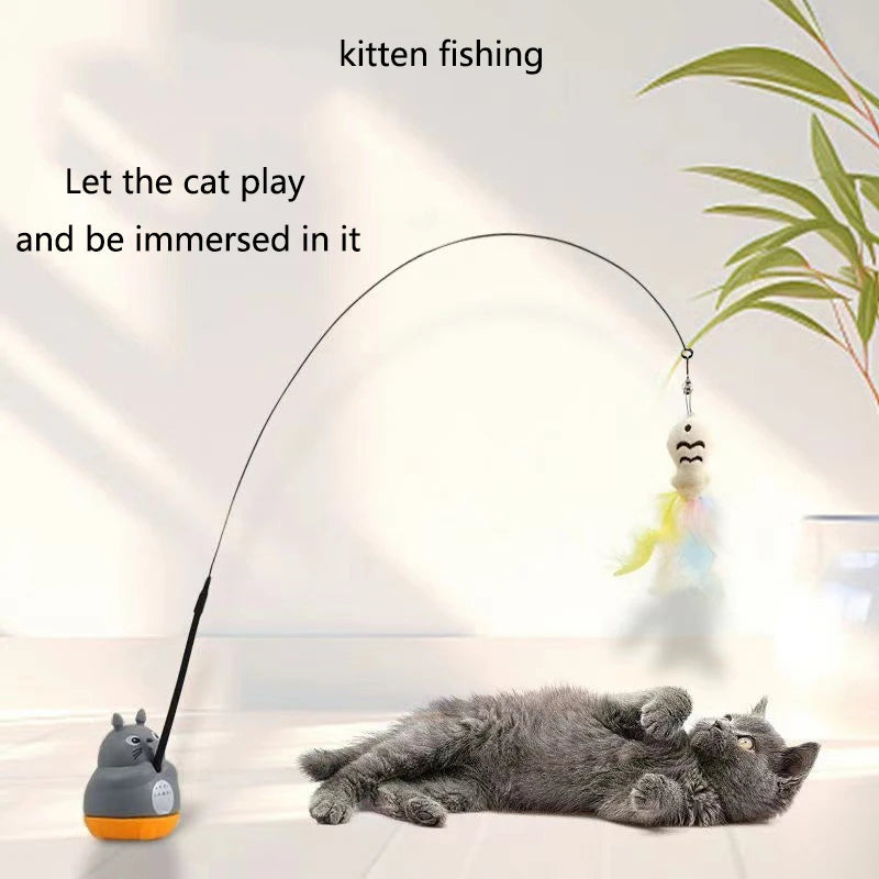 1PC Pet small cat fishing and cat teasing stick 360 degree rotation with feather bells and steel wire cat teasing stick