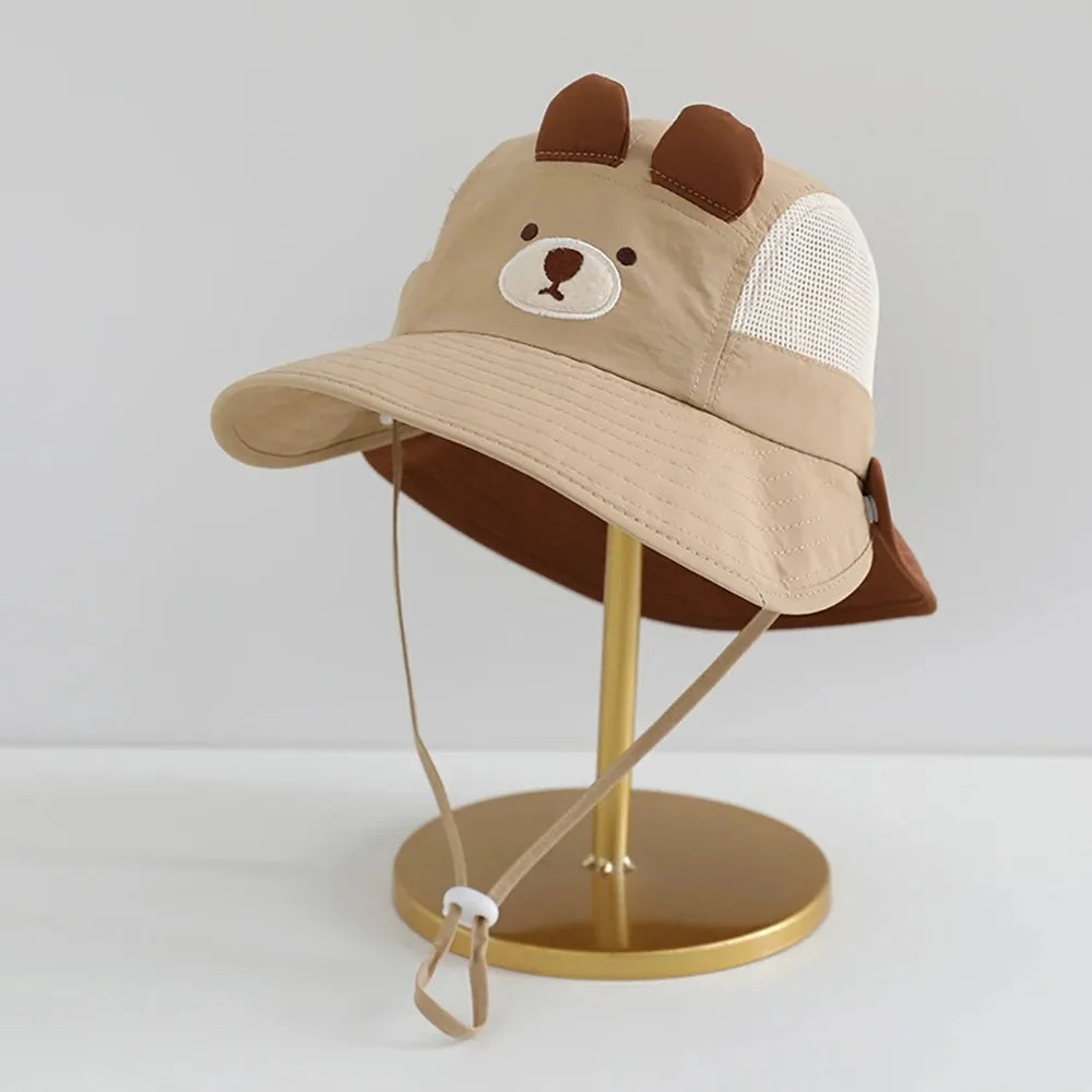 Cute Cartoon Baby Beach Hat with Bear Rabbit Ears Breathable Mesh Sun Visor Cap for Boys & Girls Summer Outdoor Panama Hat