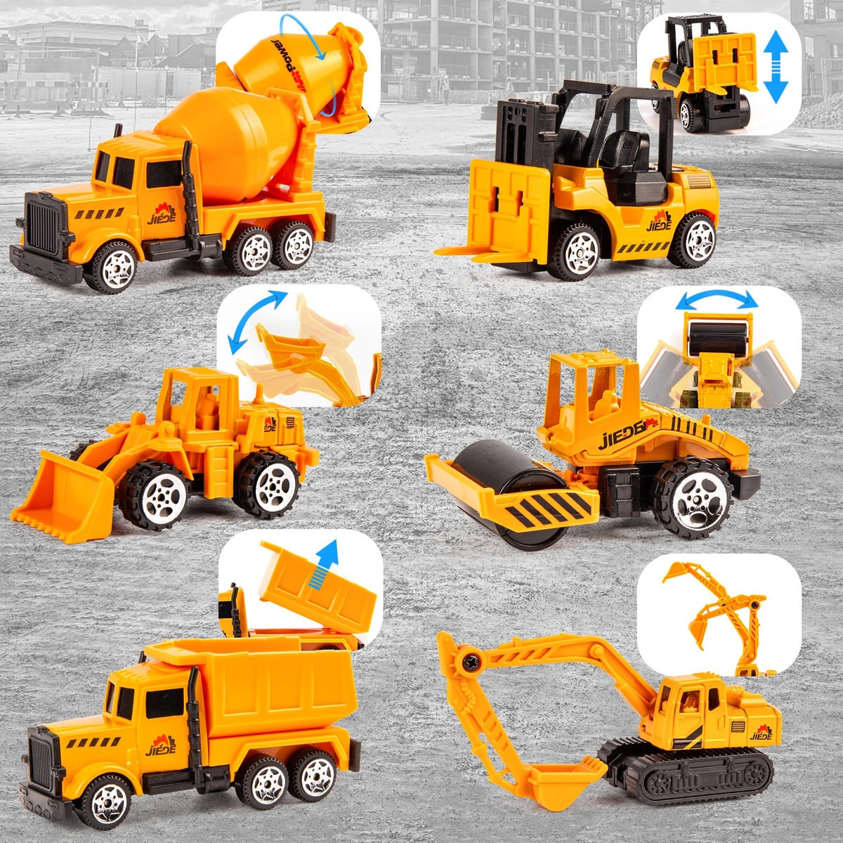 Alloy Construction Vehicles Toy Set for Ages 3-8-STEM Toys with Container Truck/Tower Crane/Excavator, Perfect Birthday Gift