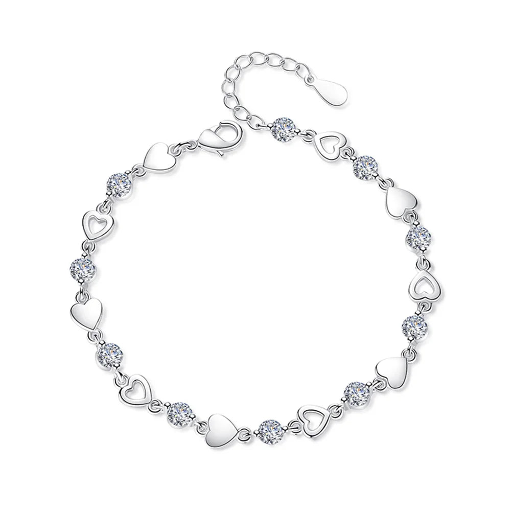 Round Natural Amethyst 925 Sterling Silver Romantic Heart Bracelet for Women Purple Gemstone Statement Jewelry Pulseira De Prata