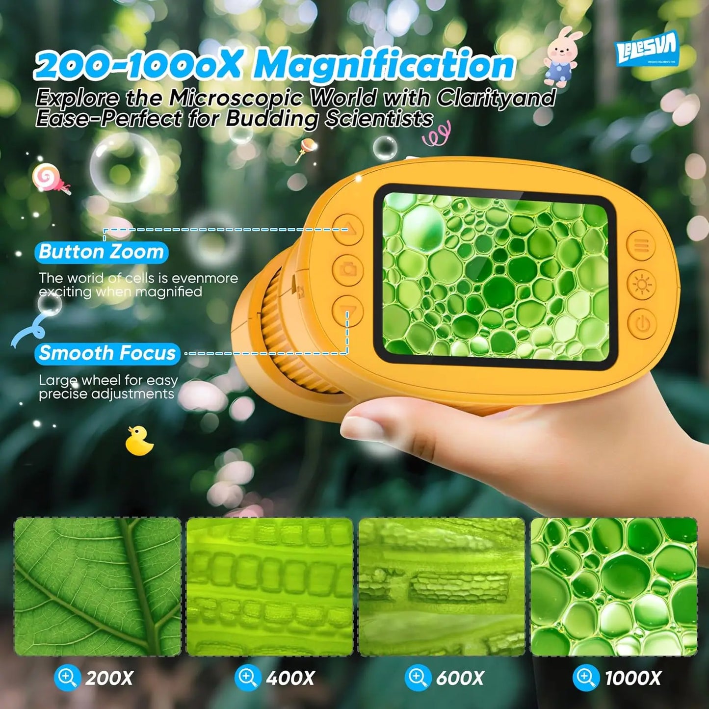1000X Pocket Microscope for Kids with 4K 2.0" Screen Digital Handheld Rechargeable Portable Science Toy STEM Educational Gift