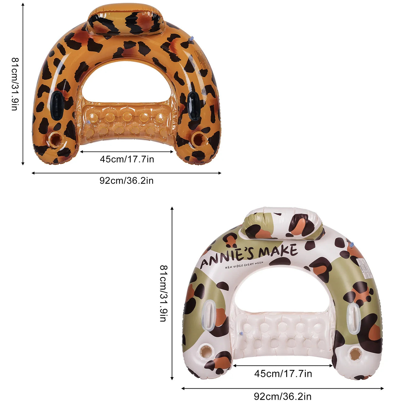1/2PC Inflatable Pool Float Chair with Cup Holder, Water Hammock Lounger, Leopard Print, Ideal for Summer Relaxation