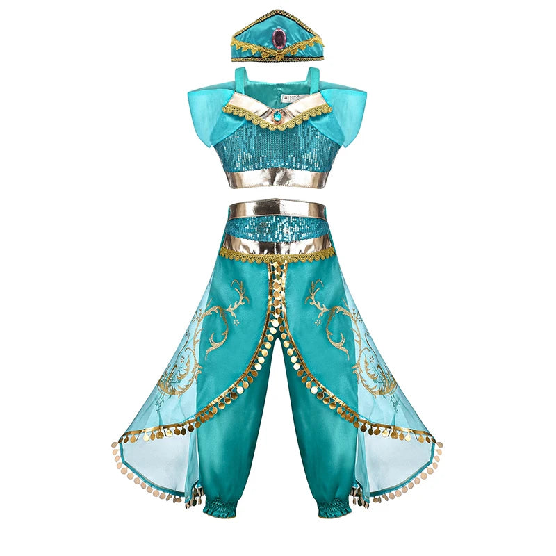 Jasmine Princess Dress for Girls Cosplay Aladdin Magic Lamp Costume Kids Halloween Birthday Carnival Party Vestidos 2-10T Outfit