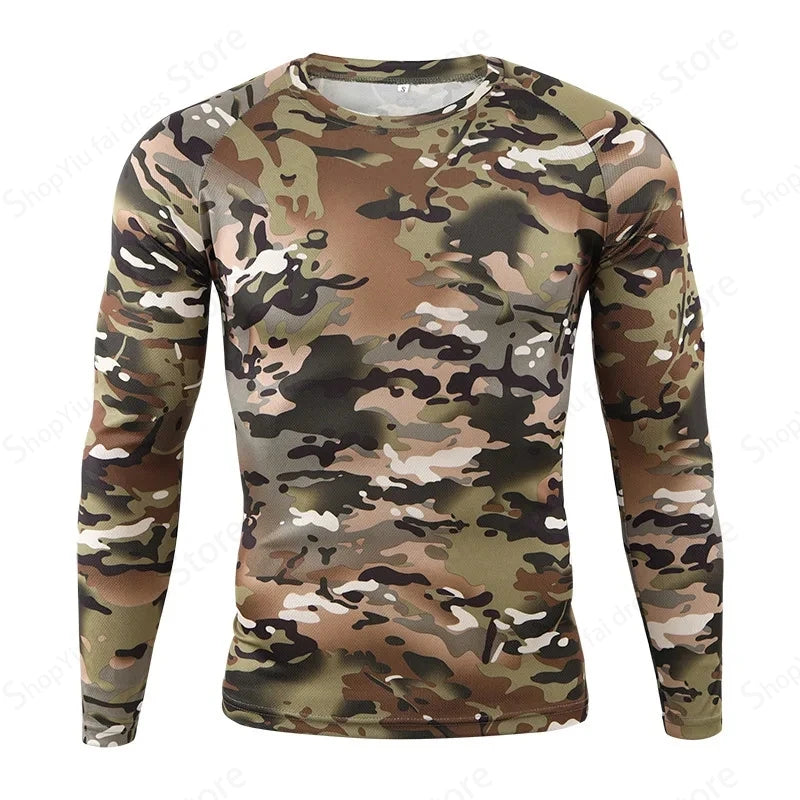 2025 Men's Camouflage 3D Printed Pattern Long Sleeve T-shirt Fashion Breathable Top Men's Outdoor Camouflage Top Men's Clothing