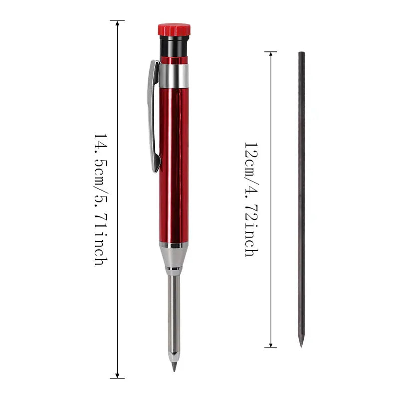 2.8mm Metal Long Head Woodworking Mechanical Pencil with 100pcs Lead Refills, for Carpenter Marking Engineering Drawing Tool