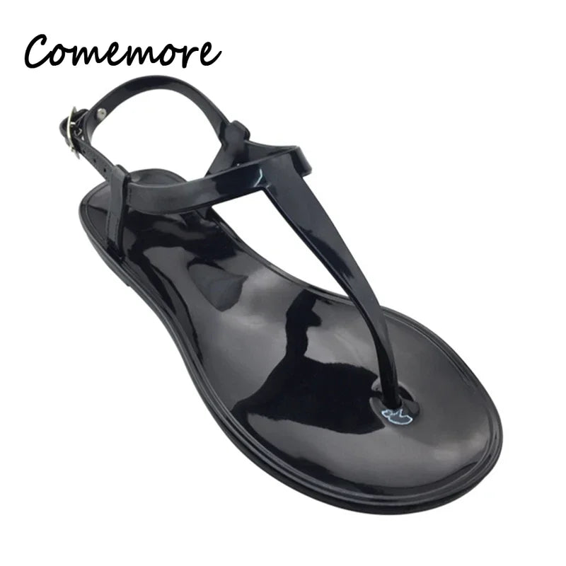 Comemore Clear Shoes Ladies Jelly Shoes Beach Vacation Sandals 2026 New Simple Trendy Flat Shoe Women Flip Flops Chaussure Femme