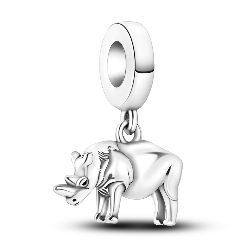 925 Silver elephant lion rhinoceros dinosaur Animal Charms Beads Fit 4MM hole diamet Bracelets Fine DIY Christmas Jewelry Gifts
