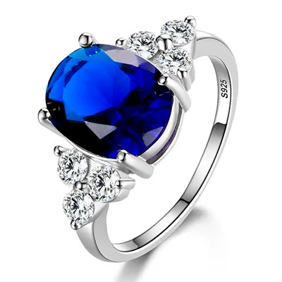 Women's Jewelry S925 Silver Rings White Pink Light Blue Champagne Zircon Oval Wedding Ring