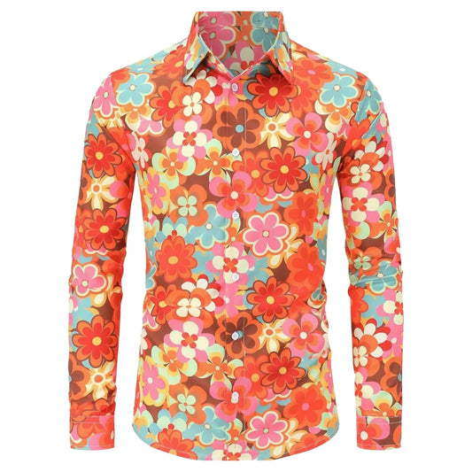 Men's 80s Hip-Hop Shirt – Vintage Print Long Sleeve Disco Party Costume Top, S–5XL
