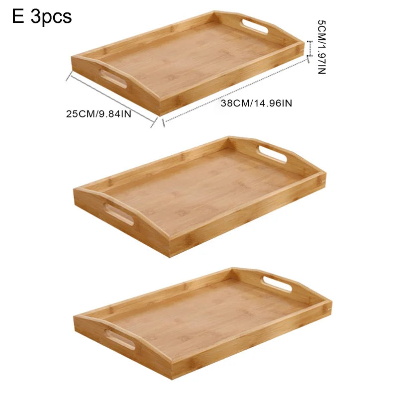 Wide Bamboo Organizer Tray Storage Bin with Handles for Cutlery Serving Spoons Cooking Utensils Teapot Teacup