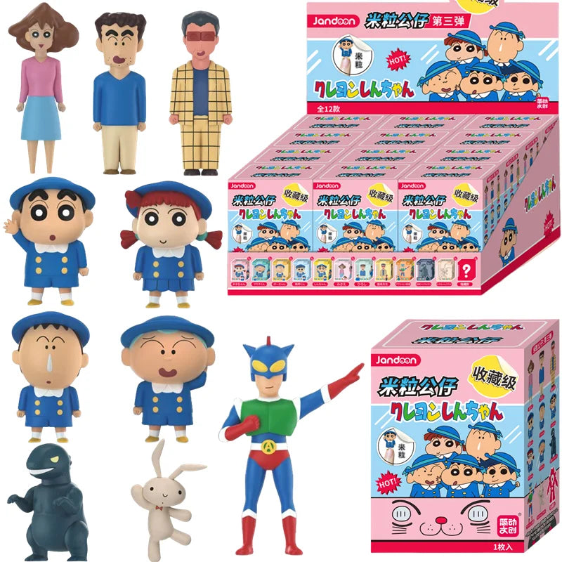 NEW JANDOOM Crayon Shin-Chan Nohara Misae Nohara Hiroshi Sakurada Nene Anime Figure Model Rice Grain Doll Blind Box Toys Gifts