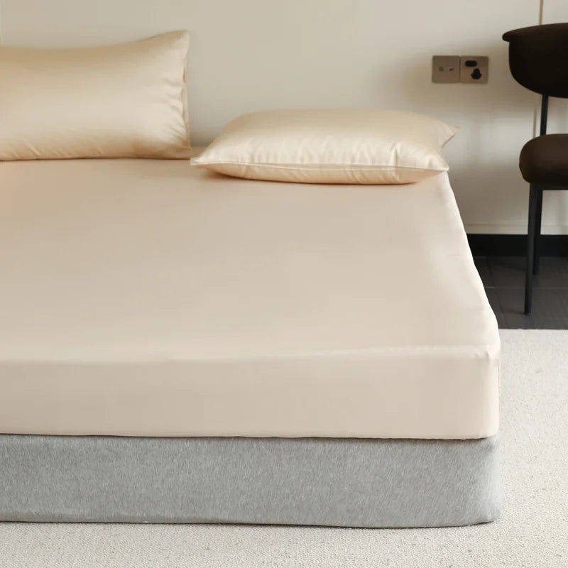 Mulberry Silk Fitted Bed Sheet with Elastic Bands Luxury Mattress Cover Single Double King Queen Size Bed Cover 100/140/200/220