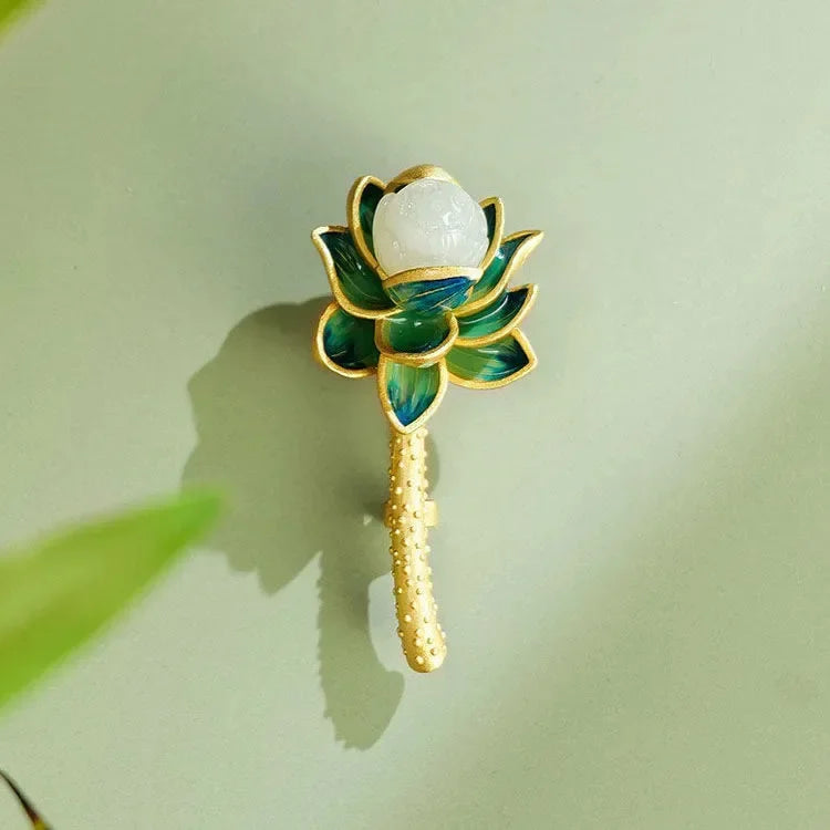 Classic Lotus Flower Jewelry Sets Natural Hotan Jade Various Exquisite Ring Earrings for Women Pendant Hairpin Brooch Bracelets