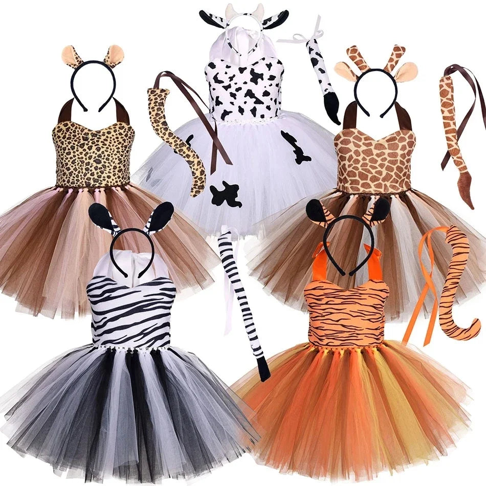 Tiger Costume for Baby Kids Forest Birthday Party Tutu Dress Outfit Toddler Girls Carnival Halloween Animal Giraffe Dress Up
