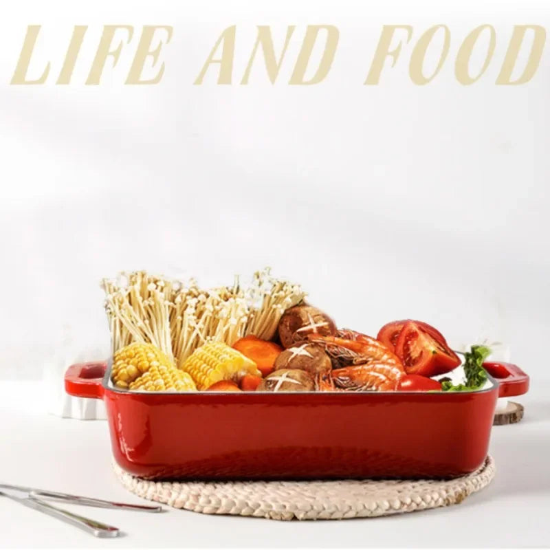 Multifunctional Double Ear Enamel Pan for Steak Frying Baking Western Food Oven Baked Meat And Fish Kitchenware