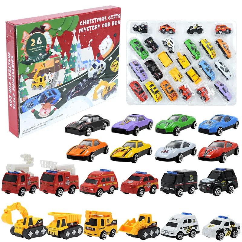 Christmas Advent Calendar Car Toys Military Engineering Fire Truck Car 24 Days Countdown Calendar Gift Box for Kids Xmas Gift