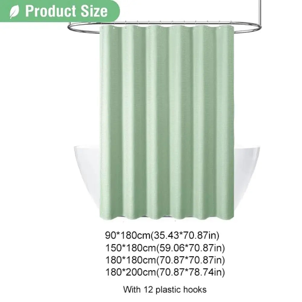 Waterproof Plain Waffle Shower Curtain Mildew-proof Solid Color Shading Curtain Polyester with Hooks Bathroom Partition Curtain