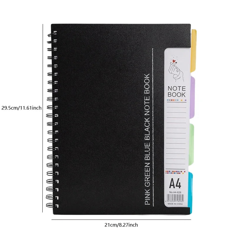 96-Sheet Spiral Notebook with 4 Divider Pages A4/A5 Sizes Lined Pages Blue Green Black Rose Wirebound Note Book