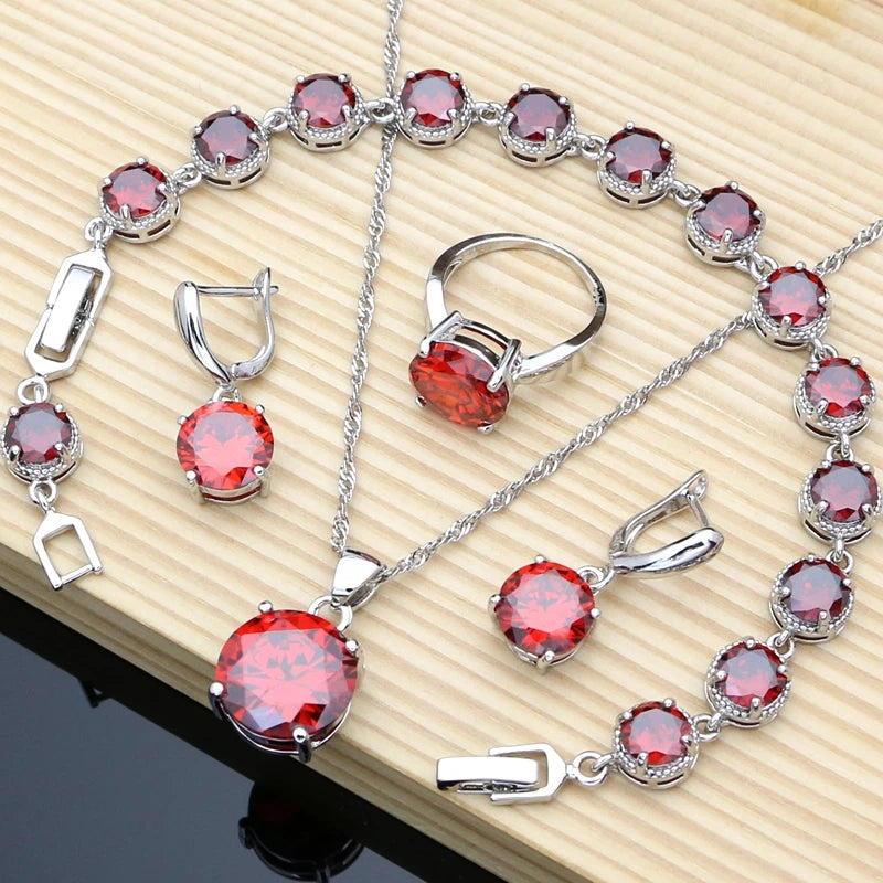 Natural Flame Zircon Beads 925 Sterling Silver Jewelry Sets Wedding Accessories for Women Earrings Rings Bracelet Dropshipping