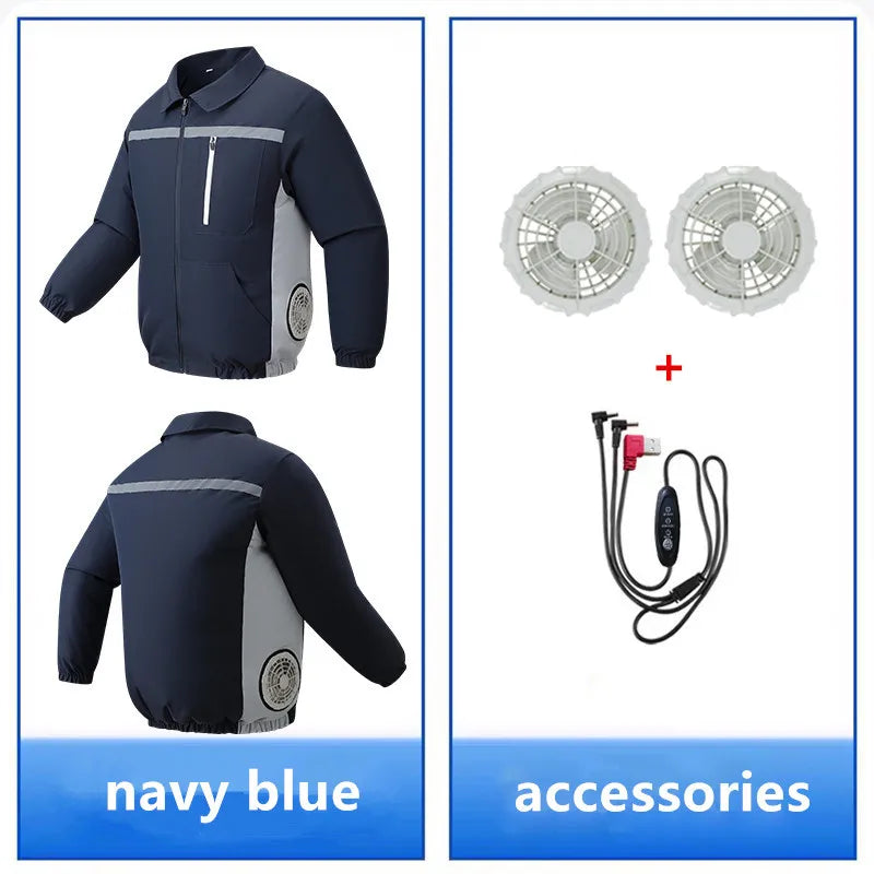 New Men'S Outdoor Fishing With Fan Clothes Construction Site Driving Heatstroke Prevention Cooling Work Coat(Without Power Bank)