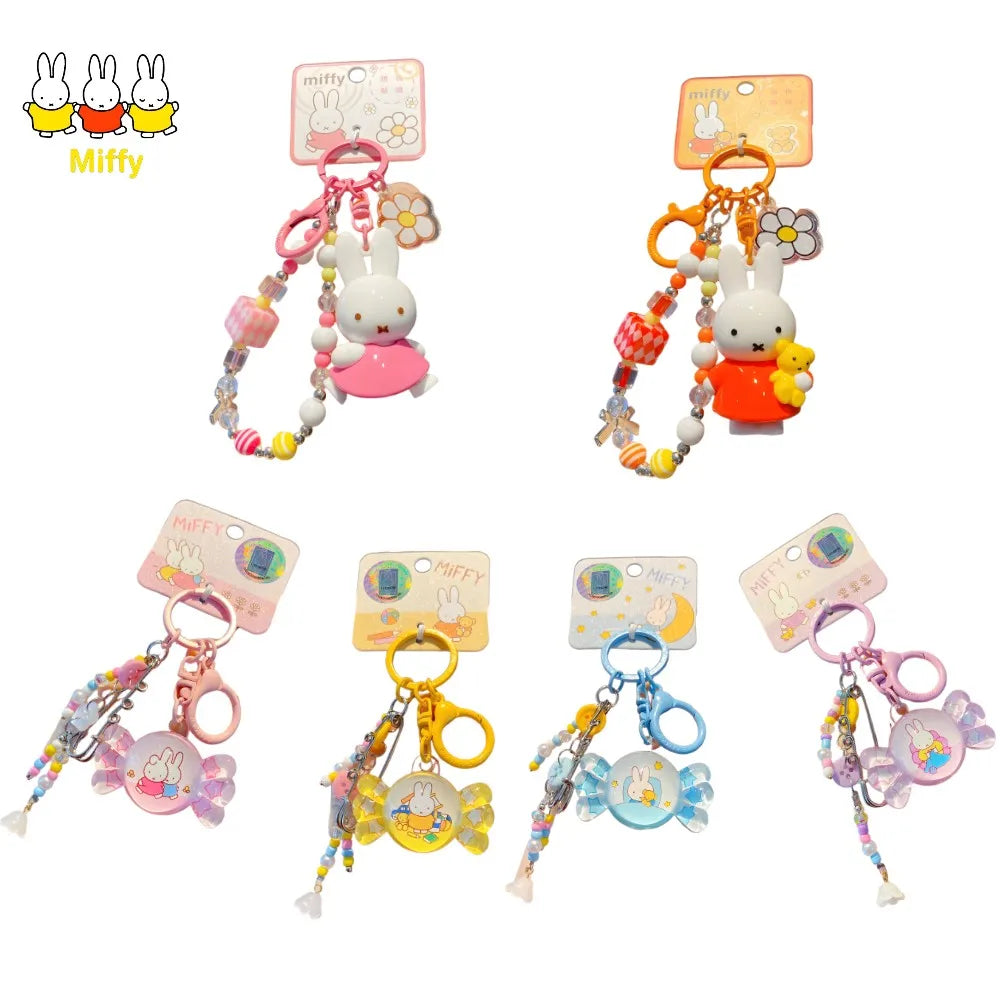 Kawaii Anime Miffy Rabbit Keychain Doll  Cutegirlish Cartoon Creative Diy Keychain Schoolbag  Gift