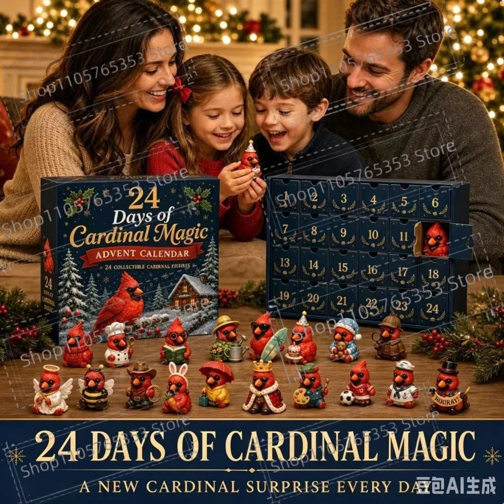 2026 Red Bird Christmas Countdown Calendar 2D Acrylic Flat Advent Ornaments Christmas Countdown Calendar Party Gifts