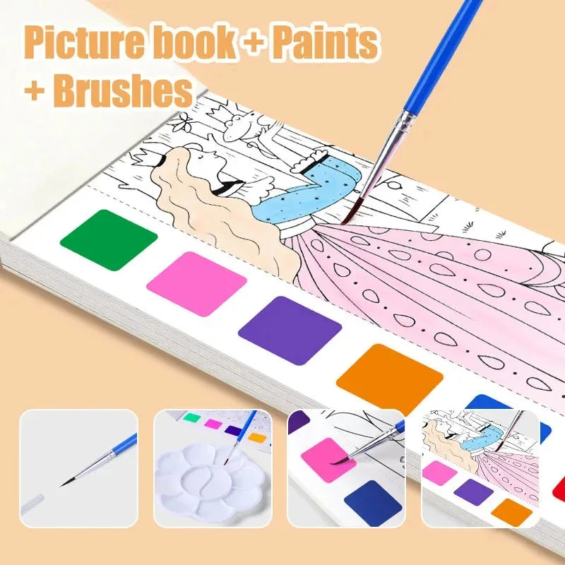 Portable Watercolor Book Set - 12 Sheets Gouache Painting with Brush, Kids Graffiti Drawing Art Stationery