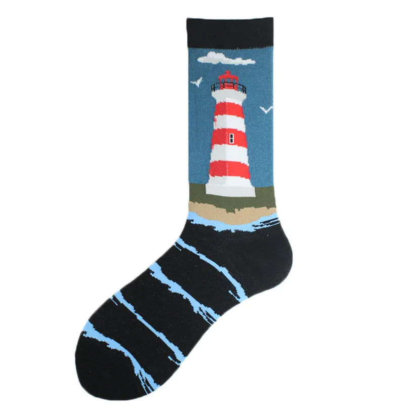 Happy Colorful Funny Socks Men Skateboard Shark Dinosaur Astronaut Planet Divertidos Hip Hop Sokken Harajuku Unisex Crew Socks