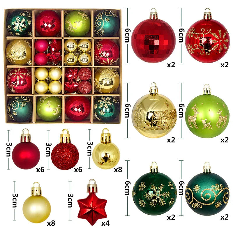 44Pcs 3/6CM Christmas Ball Merry Christmas Tree Topper Decoration for Home Decor Holiday New Year 2026 Navidad Gifts Supplies