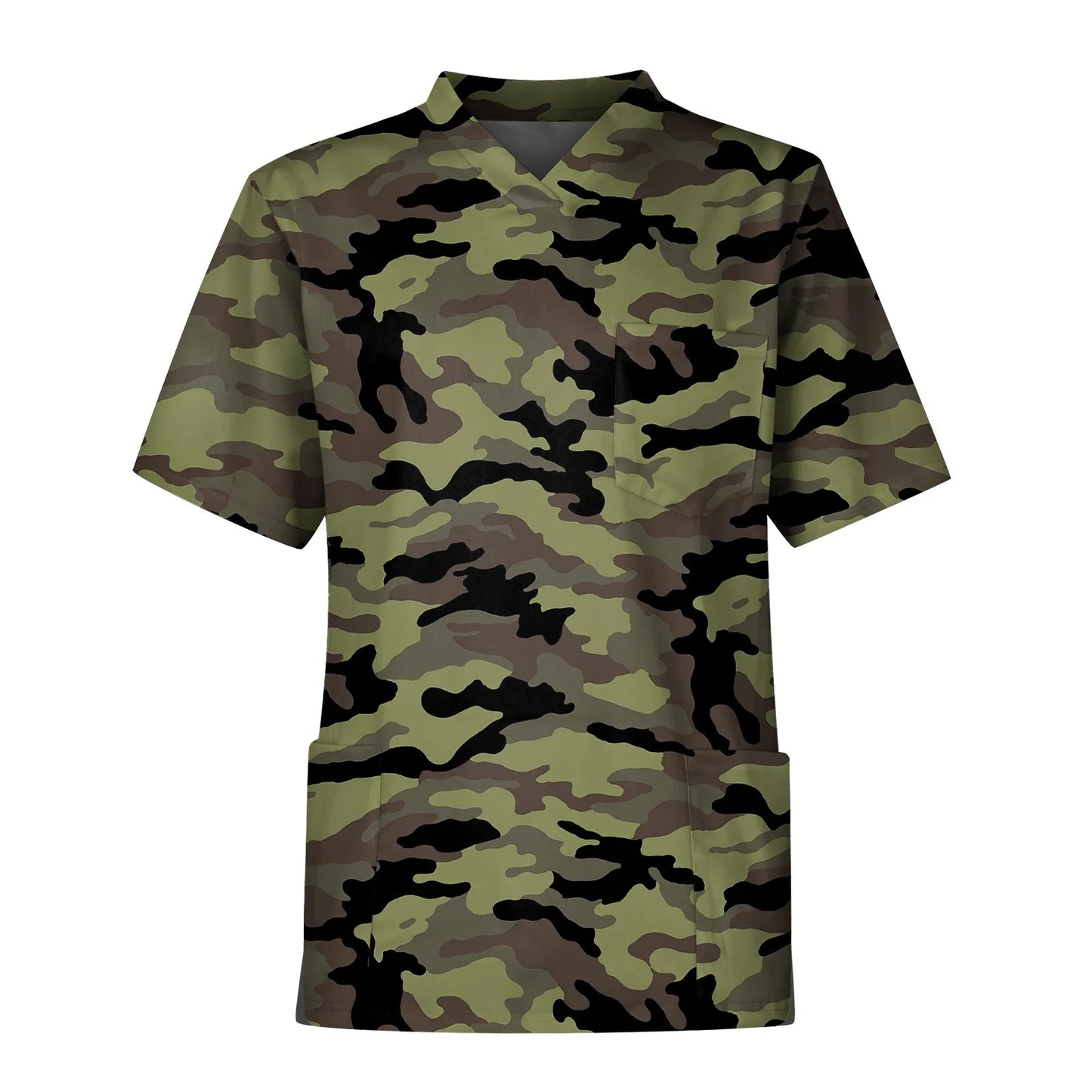 Men'S Camouflage Print Nurse Uniforms Short Sleeve Tops V-Neck Tops Working Pocket Blouse Male Men'S Clothing Uniform T-Shirts