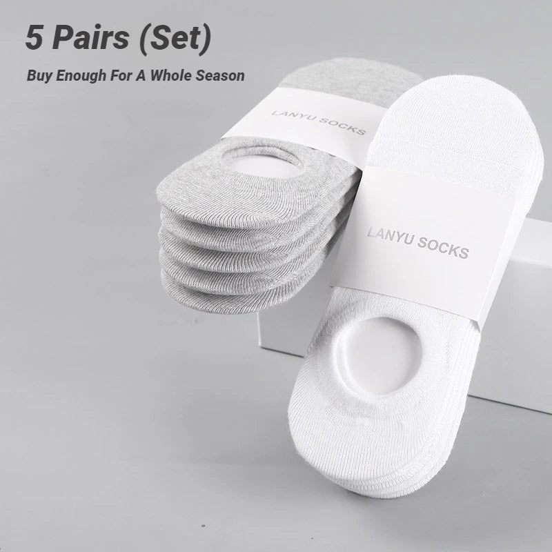5Pair / Lot Fashion Happy Men Boat Soc Silicone Invisible  Socks Male Ankle Sock Slippers Meia