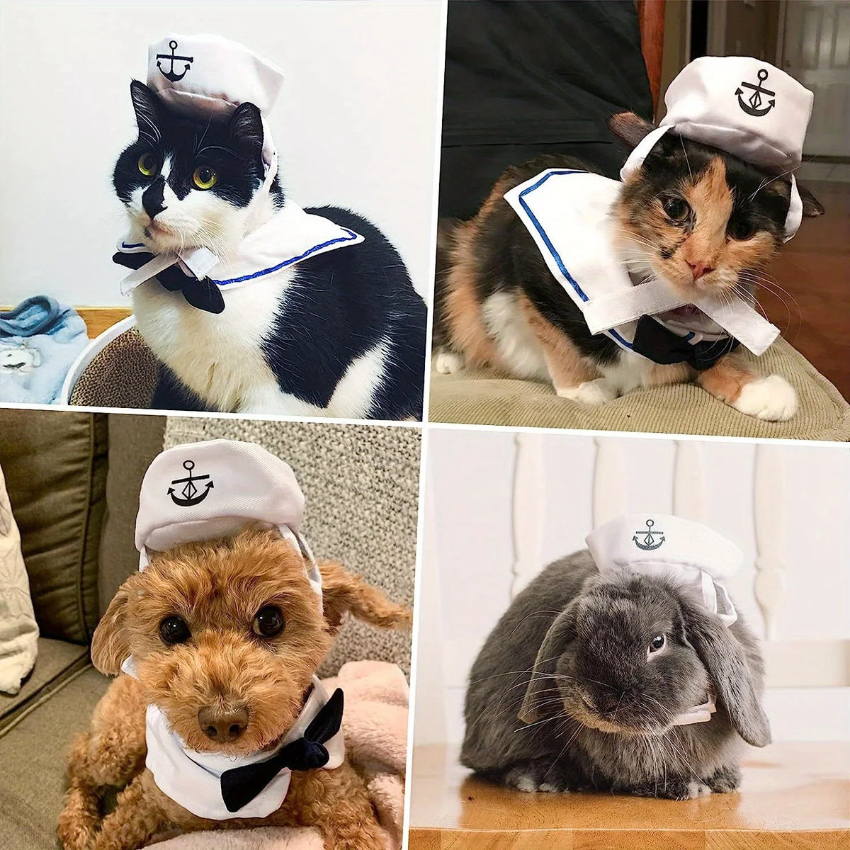 Pet Sailor Costume – Navy Hat & Tie Collar Set for Cats & Small Dogs