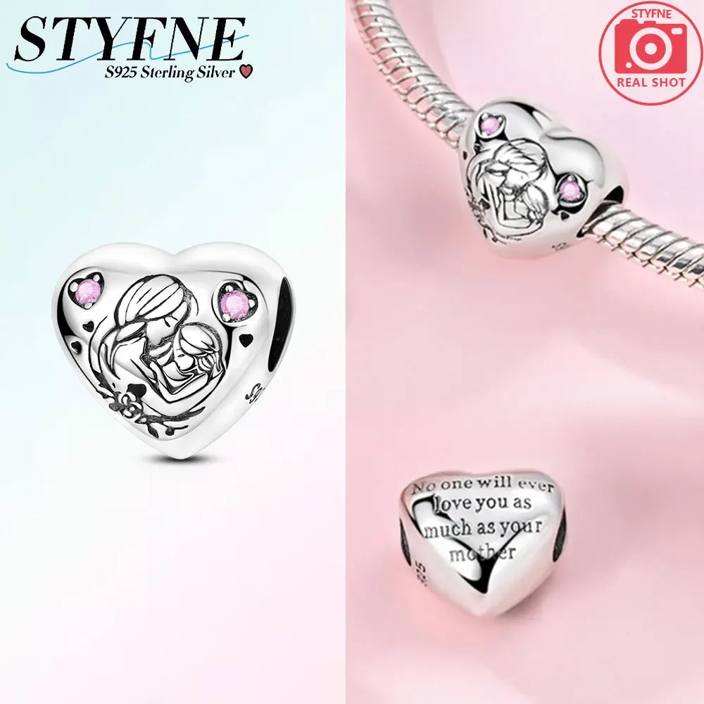 925 Sterling Silver Mother and Daughter Hug Comic Beaded Pendant Fit Original Women's Bracelet Jewelry Making Mother's Day Gift