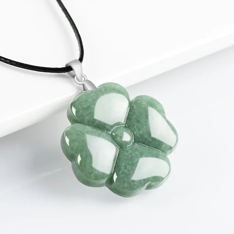 S925 Silver Burmese Jade Lucky Clover Pendant Natural Necklace Designer Jadeite Green Stone Real Fashion Jewelry Vintage